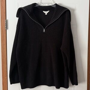 Black Half-Zip Ribbed Women's Sweater